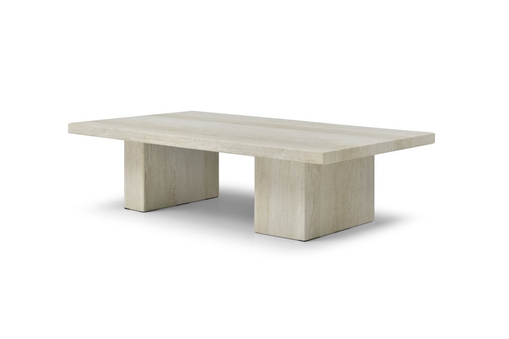 55" Beige Marble Double Pedestal Coffee Table
