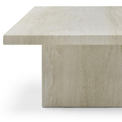 55" Beige Marble Double Pedestal Coffee Table
