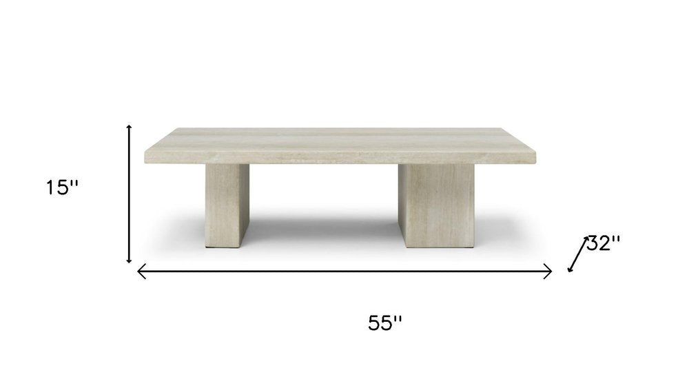 55" Beige Marble Double Pedestal Coffee Table