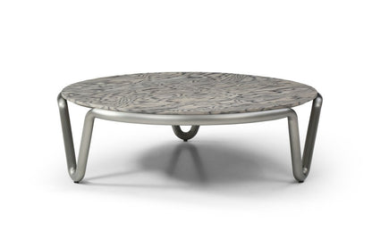 55" Gray and Silver Wood and Stainless Steel Round Coffee Table