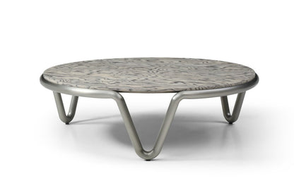 55" Gray and Silver Wood and Stainless Steel Round Coffee Table