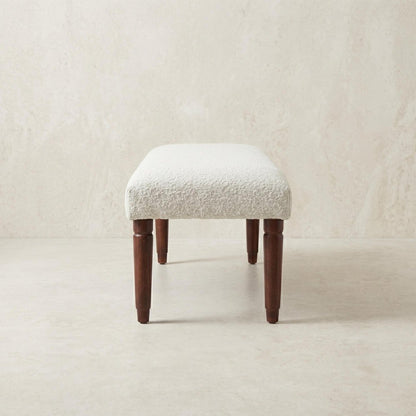 47" Cream and Brown Boucle and Solid Wood Upholstered Bench