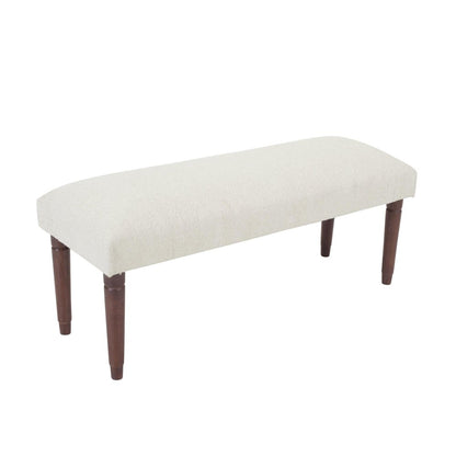 47" Cream and Brown Boucle and Solid Wood Upholstered Bench