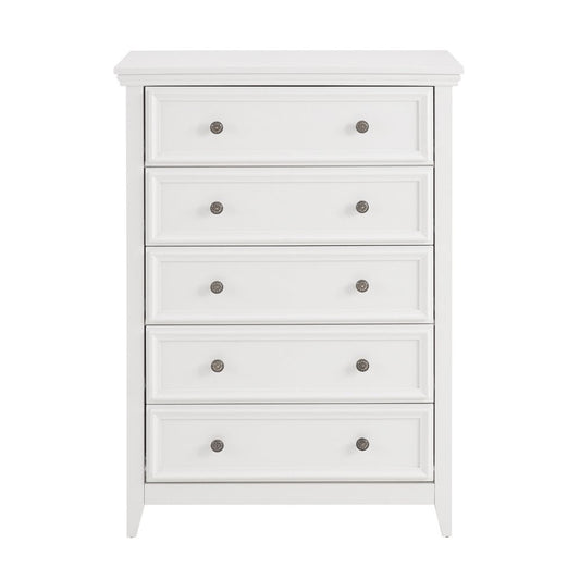 32" White Wood Five Drawer Dresser