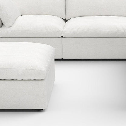 White Linen Blend Modular L Shaped Six Piece Corner Sectional With Ottoman