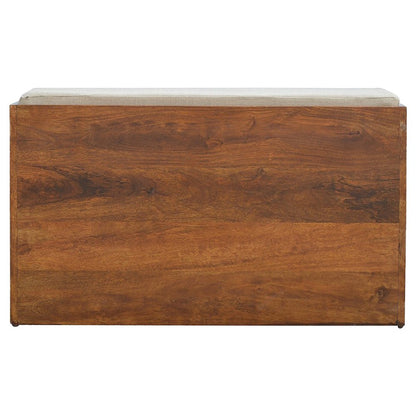 35" Brown Linen And Solid Wood Upholstered Storage Bench With Shoe Storage