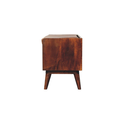 35" Brown And Chestnut Genuine Leather And Solid Wood Storage Bench