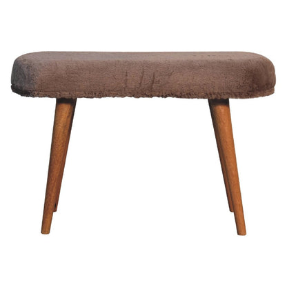 31" Brown Faux Fur And Solid Wood Upholstered Bench