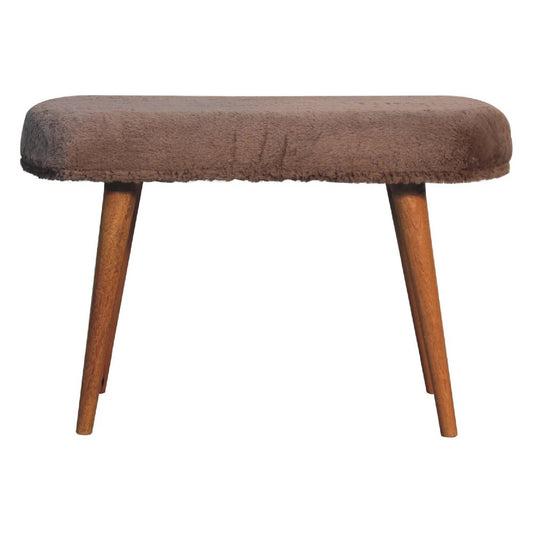 31" Brown Faux Fur And Solid Wood Upholstered Bench