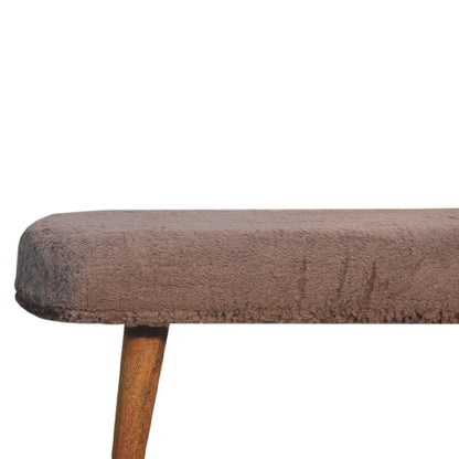 31" Brown Faux Fur And Solid Wood Upholstered Bench