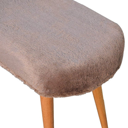 31" Brown Faux Fur And Solid Wood Upholstered Bench