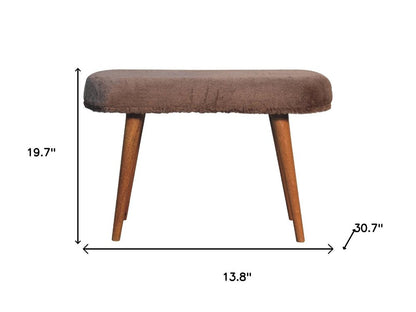 31" Brown Faux Fur And Solid Wood Upholstered Bench