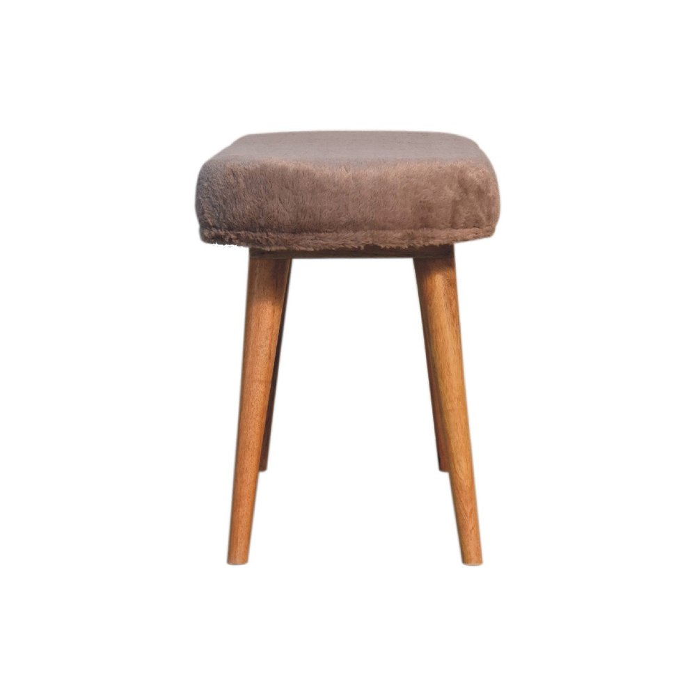 31" Brown Faux Fur And Solid Wood Upholstered Bench