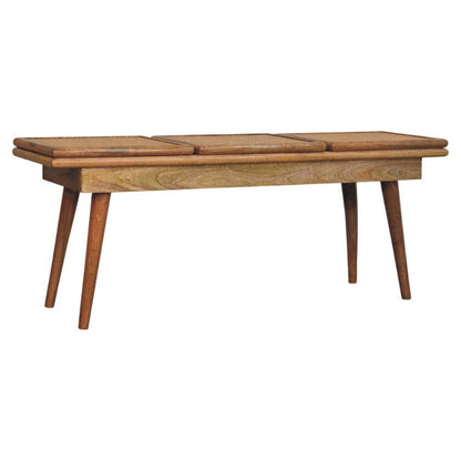 47" Brown and Oak Cane And Solid Wood Dining Bench