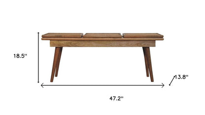 47" Brown and Oak Cane And Solid Wood Dining Bench