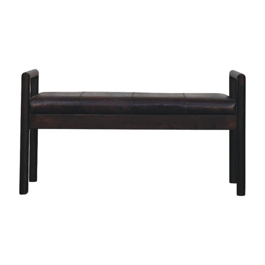 43" Black And Brown Genuine Leather And Solid Wood Upholstered Bench