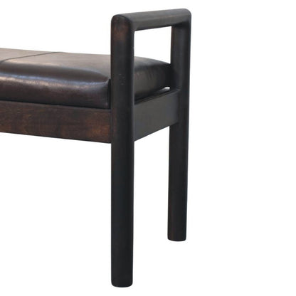 43" Black And Brown Genuine Leather And Solid Wood Upholstered Bench