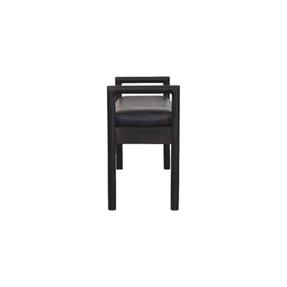 43" Black And Brown Genuine Leather And Solid Wood Upholstered Bench
