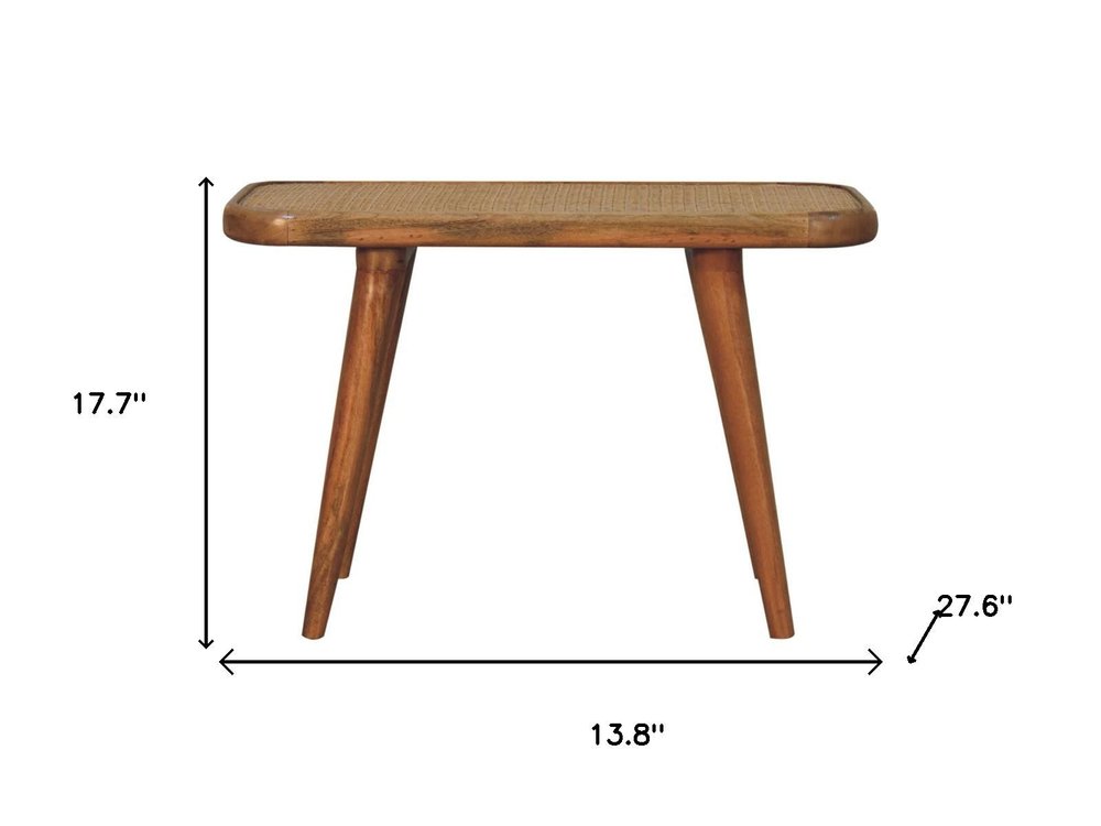 28" Brown Solid Wood and Rattan Bench