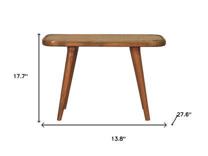 28" Brown Solid Wood and Rattan Bench