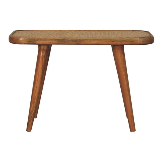 28" Brown Solid Wood and Rattan Bench