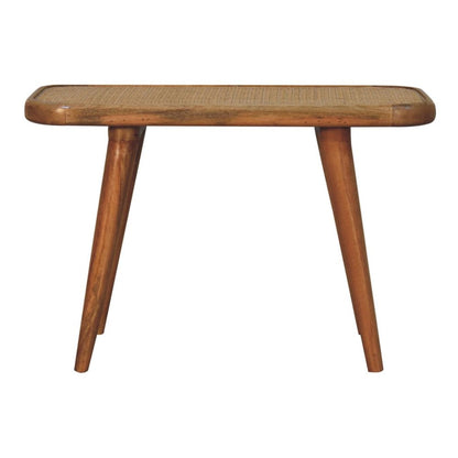 28" Brown Solid Wood and Rattan Bench