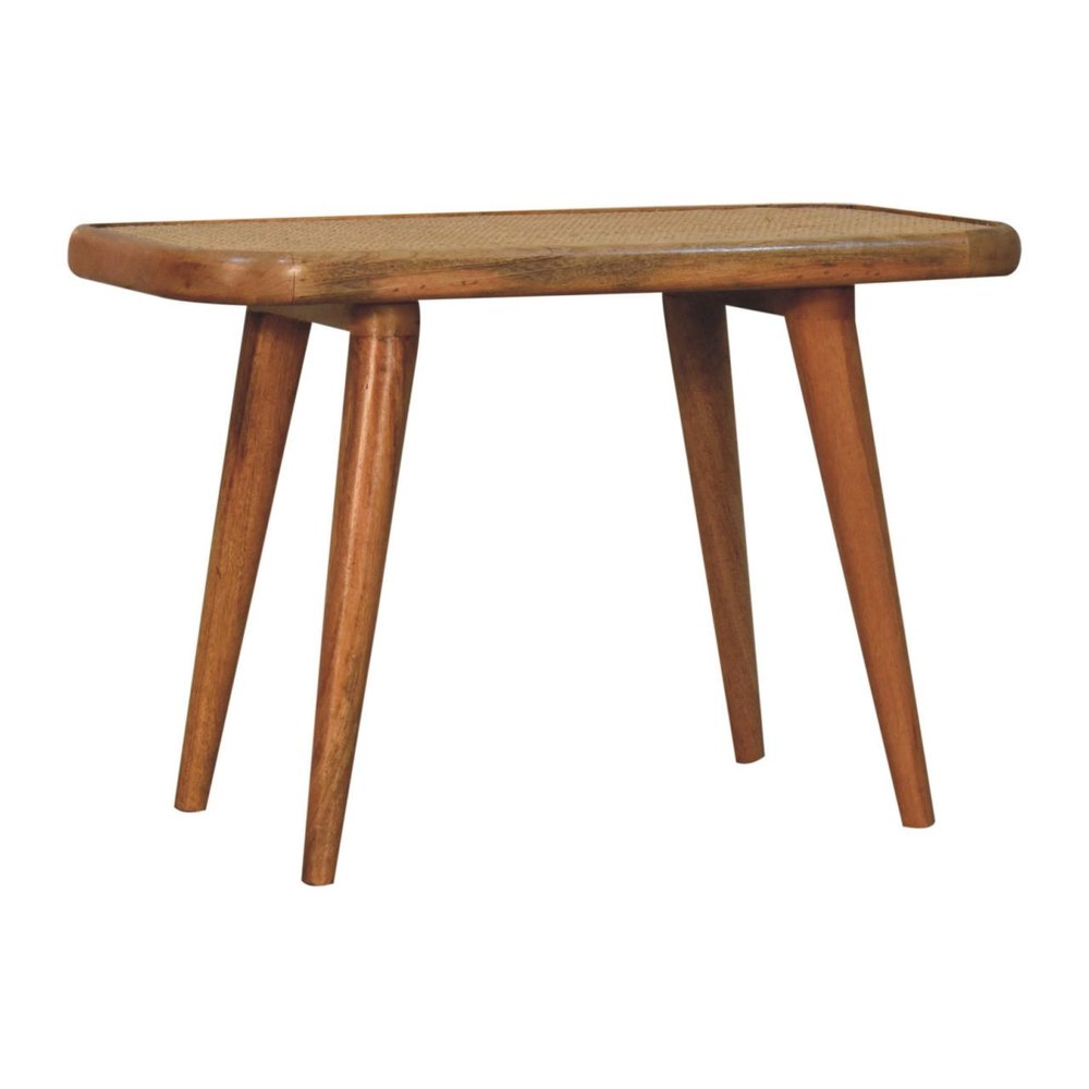 28" Brown Solid Wood and Rattan Bench