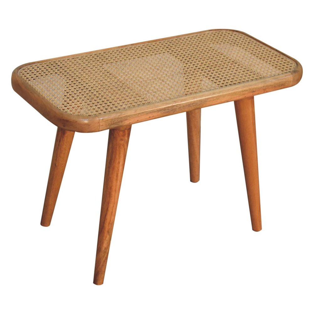 28" Brown Solid Wood and Rattan Bench