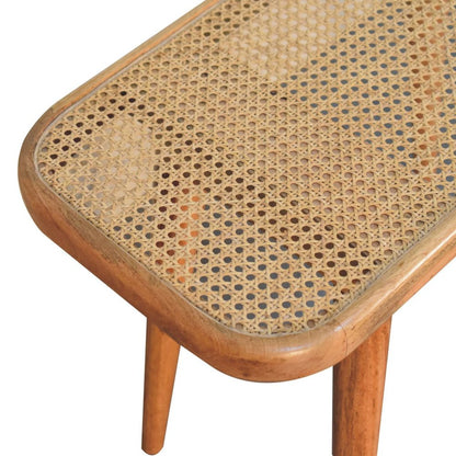 28" Brown Solid Wood and Rattan Bench