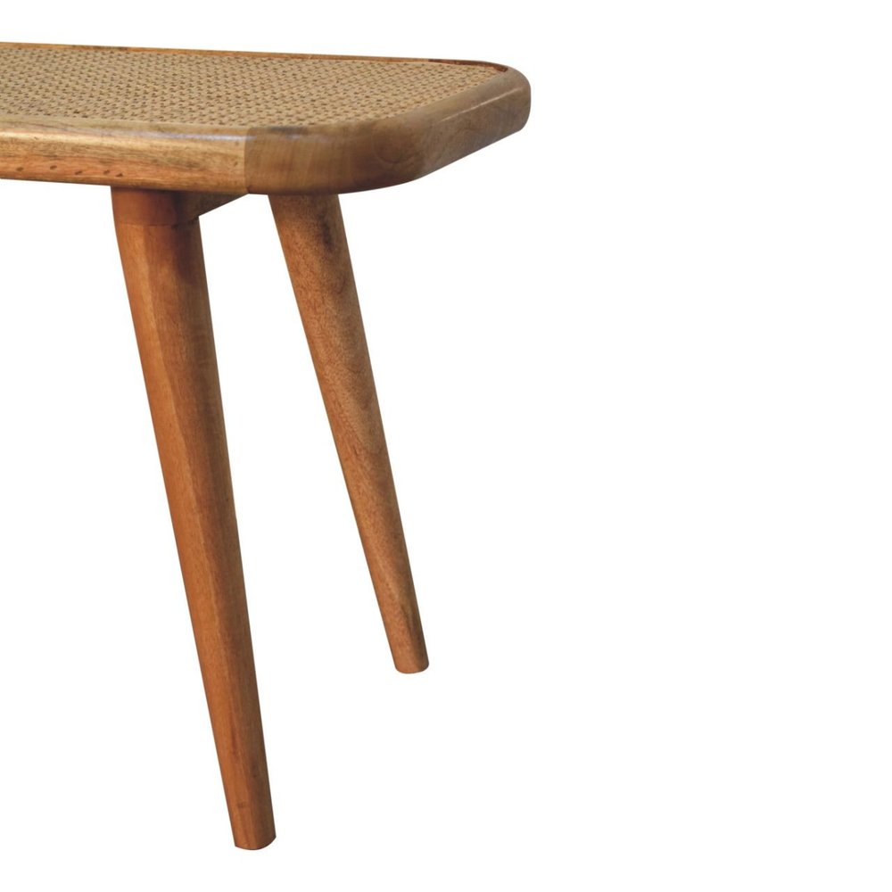 28" Brown Solid Wood and Rattan Bench