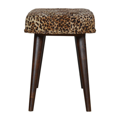 31" Brown Tan And Walnut Tufted Animal Print Velvet And Solid Wood Upholstered Bench