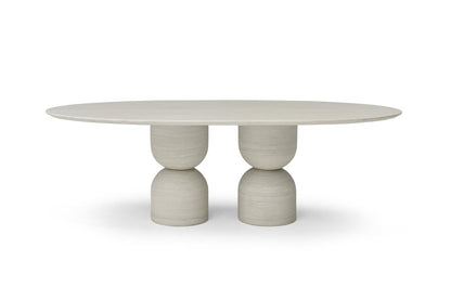94" Beige Marble Double Pedestal Base Oval Dining Table
