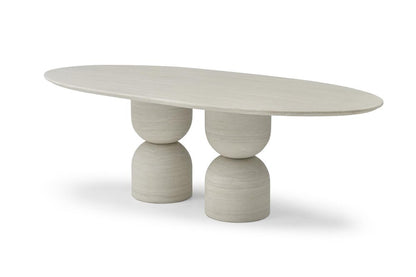 94" Beige Marble Double Pedestal Base Oval Dining Table