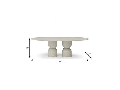 94" Beige Marble Double Pedestal Base Oval Dining Table