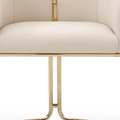 Beige and Gold Faux Leather and Metal Partially Open Back Dining Arm Chair