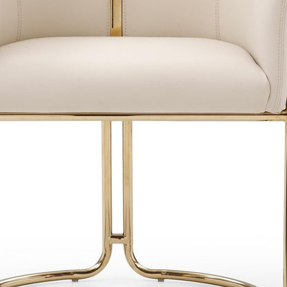 Beige and Gold Faux Leather and Metal Partially Open Back Dining Arm Chair