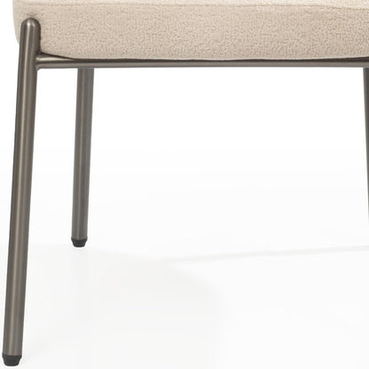 Beige and Gunmetal Boucle and Steel Dining Arm Chair