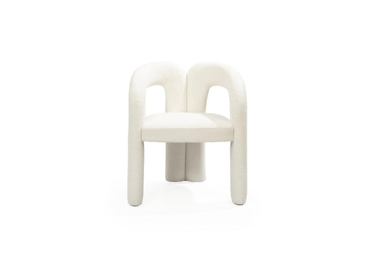 White Boucle Partially Open Back Dining Arm Chair