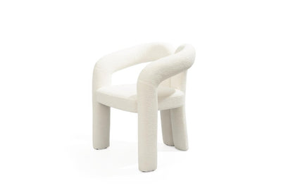 White Boucle Partially Open Back Dining Arm Chair
