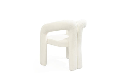White Boucle Partially Open Back Dining Arm Chair
