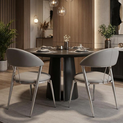 Set of Two Gray and Silver Faux Leather and Stainless Steel Open Back Dining Side Chairs