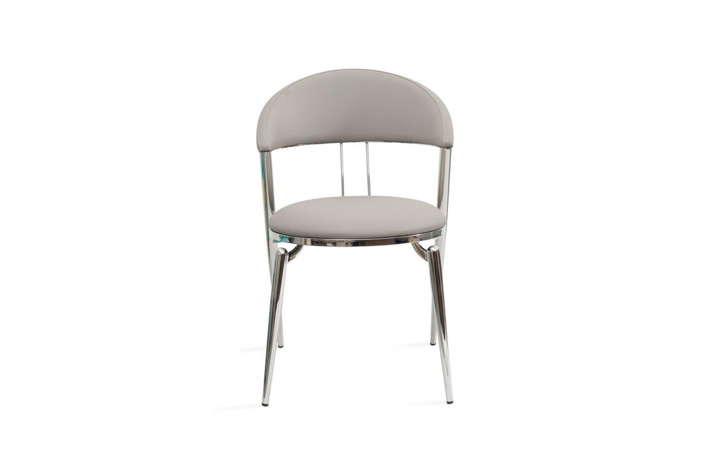 Set of Two Gray and Silver Faux Leather and Stainless Steel Open Back Dining Side Chairs