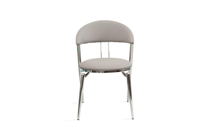 Set of Two Gray and Silver Faux Leather and Stainless Steel Open Back Dining Side Chairs