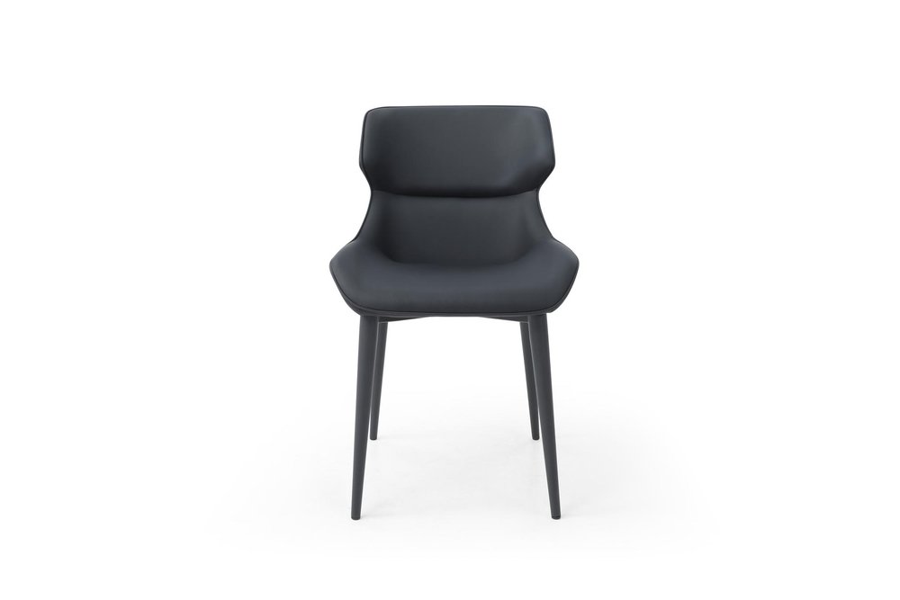 Black Faux Leather and Steel Wing Back Dining Side Chair