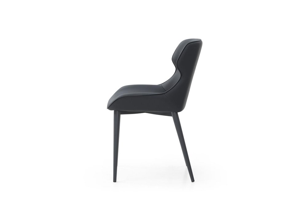 Black Faux Leather and Steel Wing Back Dining Side Chair