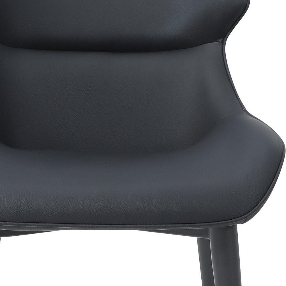 Black Faux Leather and Steel Wing Back Dining Side Chair