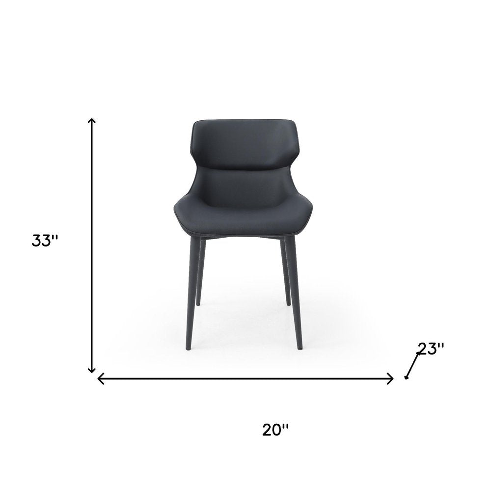 Black Faux Leather and Steel Wing Back Dining Side Chair