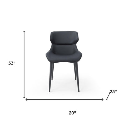 Black Faux Leather and Steel Wing Back Dining Side Chair