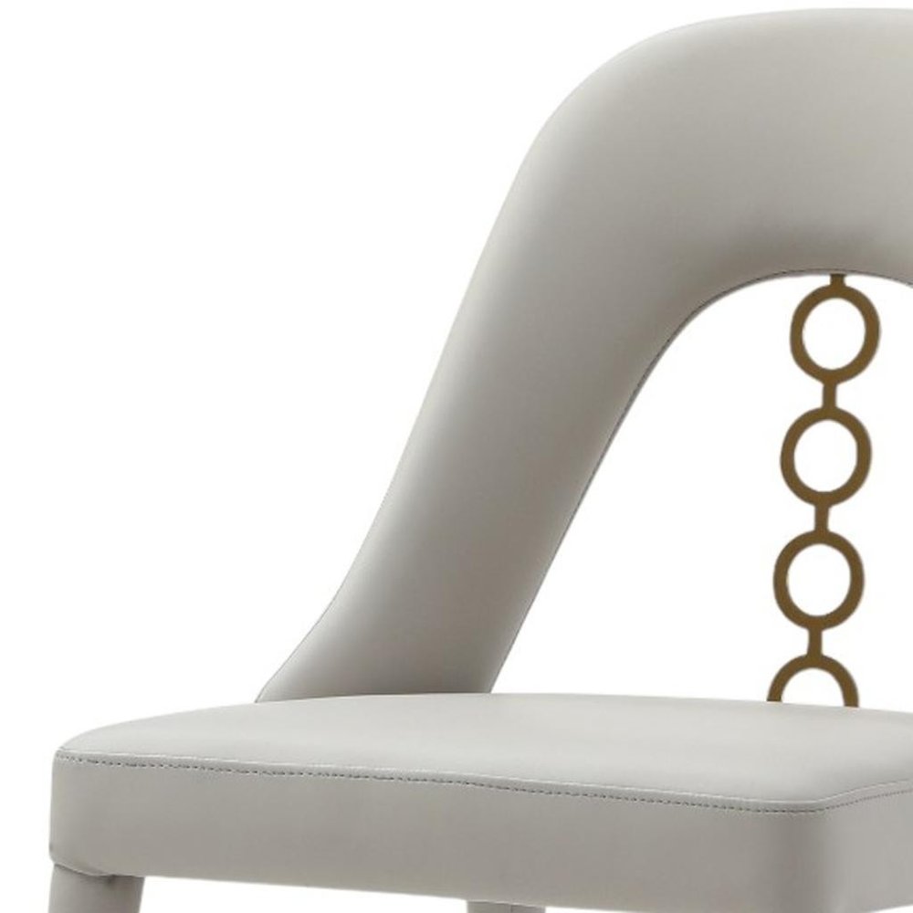 Set of Two Gray and Gold Faux Leather and Stainless Steel Dining Side Chairs