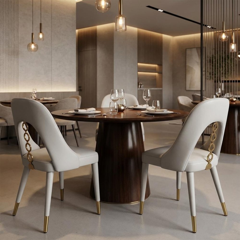 Set of Two Gray and Gold Faux Leather and Stainless Steel Dining Side Chairs